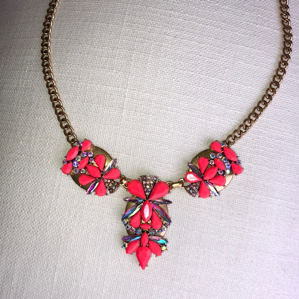 J Crew Hot Pink/Gold Statement Necklace